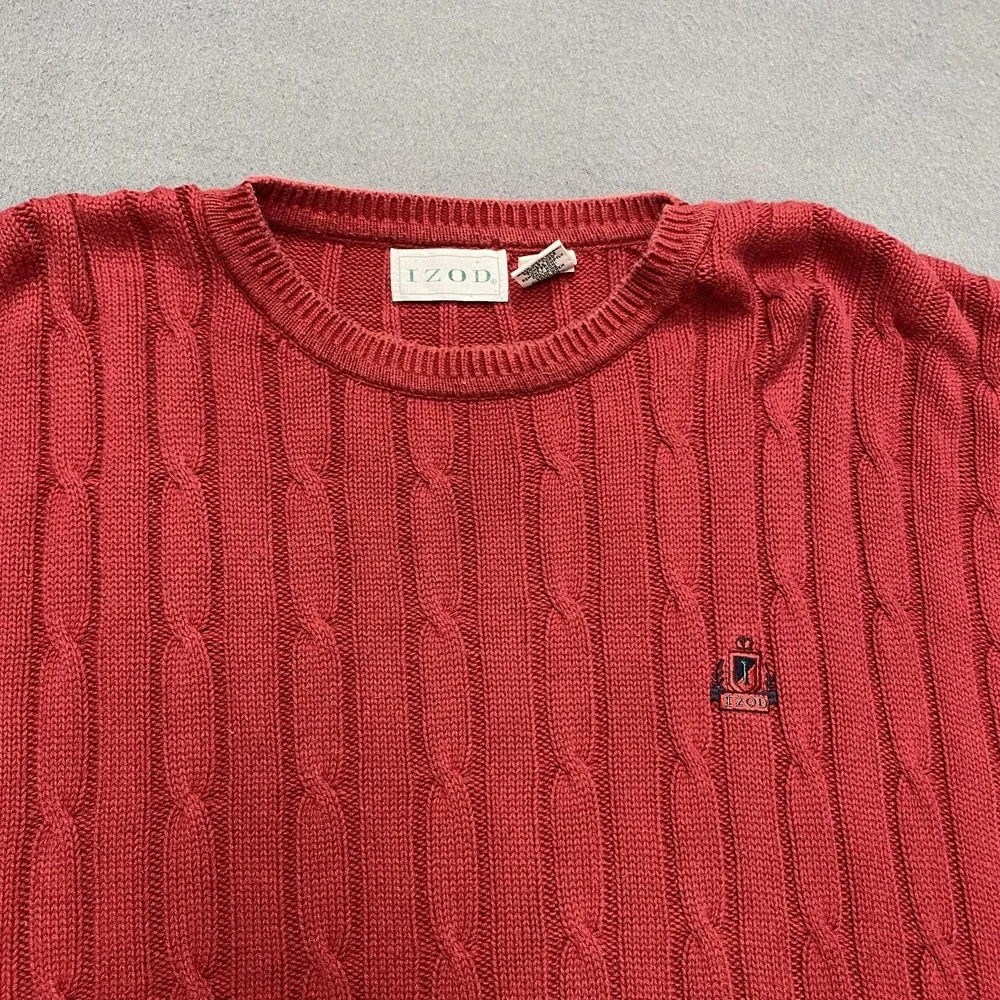Vintage Izod Sweater Mens XL Red Cable Knit Pullover Crest Logo Made In USA‎ 90s